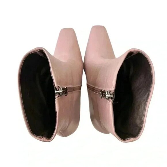 L’Intervalle High Heel Ankle Boots Pink Leather Square Toe Side Zippers 40 9-9.5 - Picture 7 of 16